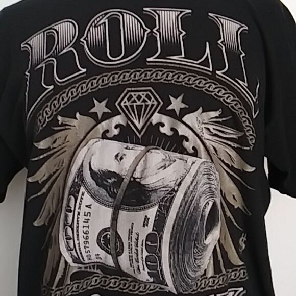 Roll Model T-Shirt Graphic of a Roll of $100s Surrounded by Bling - Picture 3 of 6